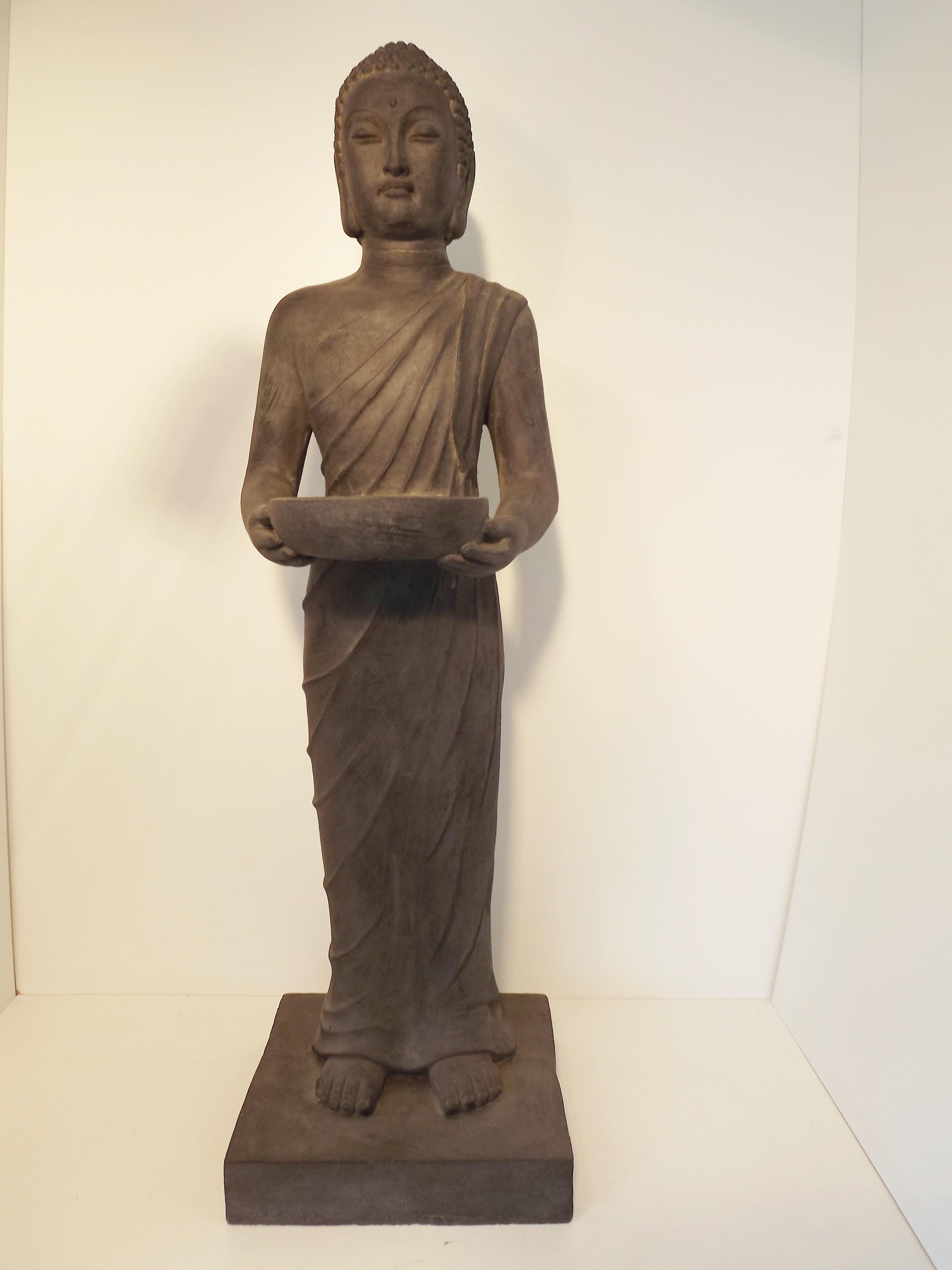 Buddha with Bowl Garden Decoration Dark-Grey 100cm