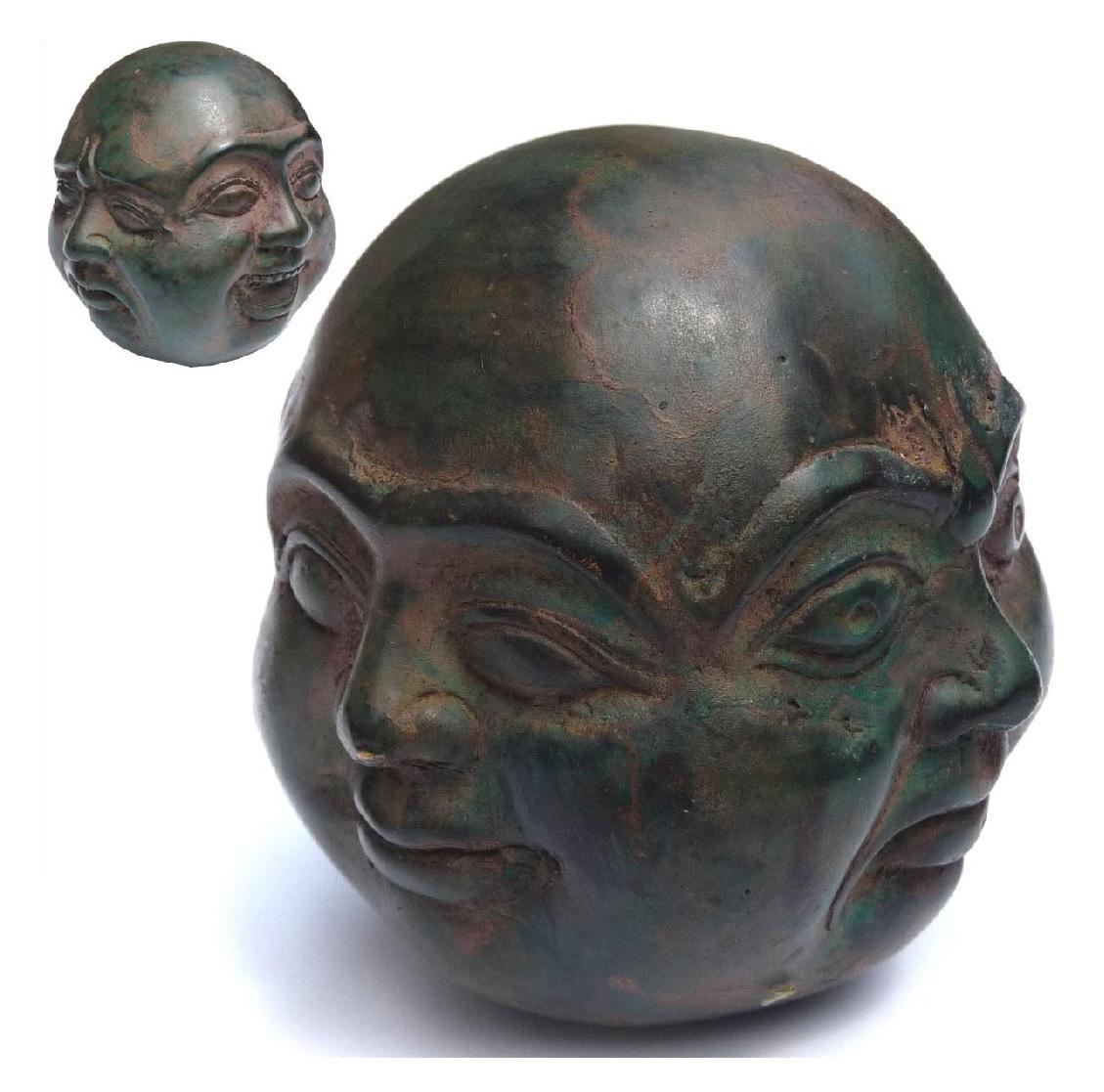 Buddha Head 4 Emotions Solid Bronze Green