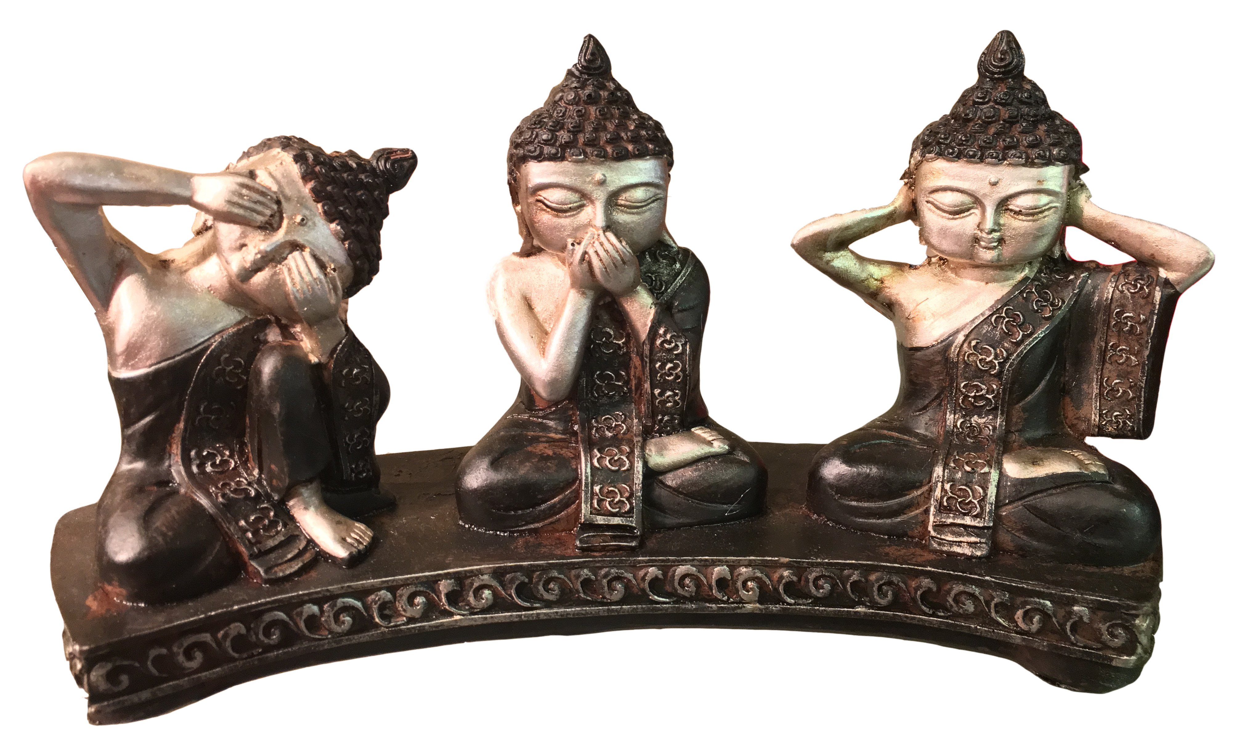 Buddha Silver Black Hear No Evil, See No Evil, Speak No Evil
