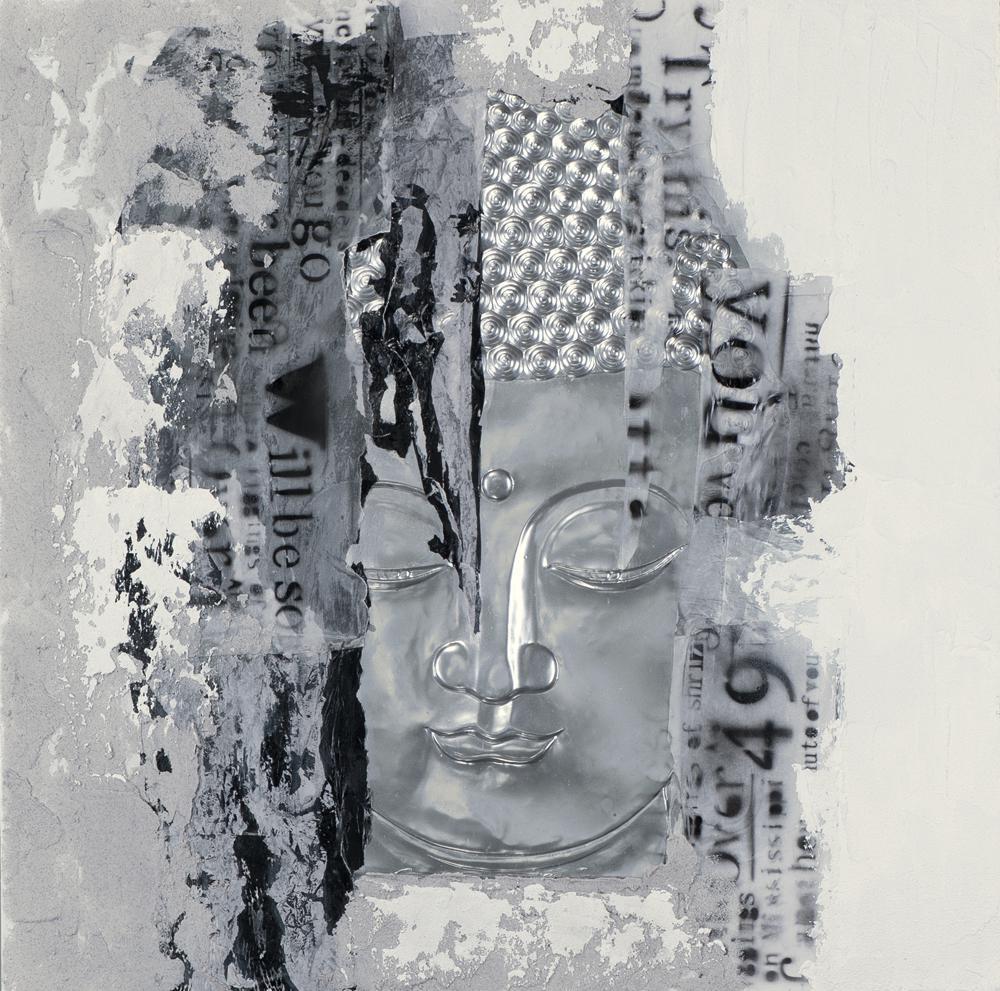 Painting Buddha Face Silver 3D Handpainted Wall Decoration
