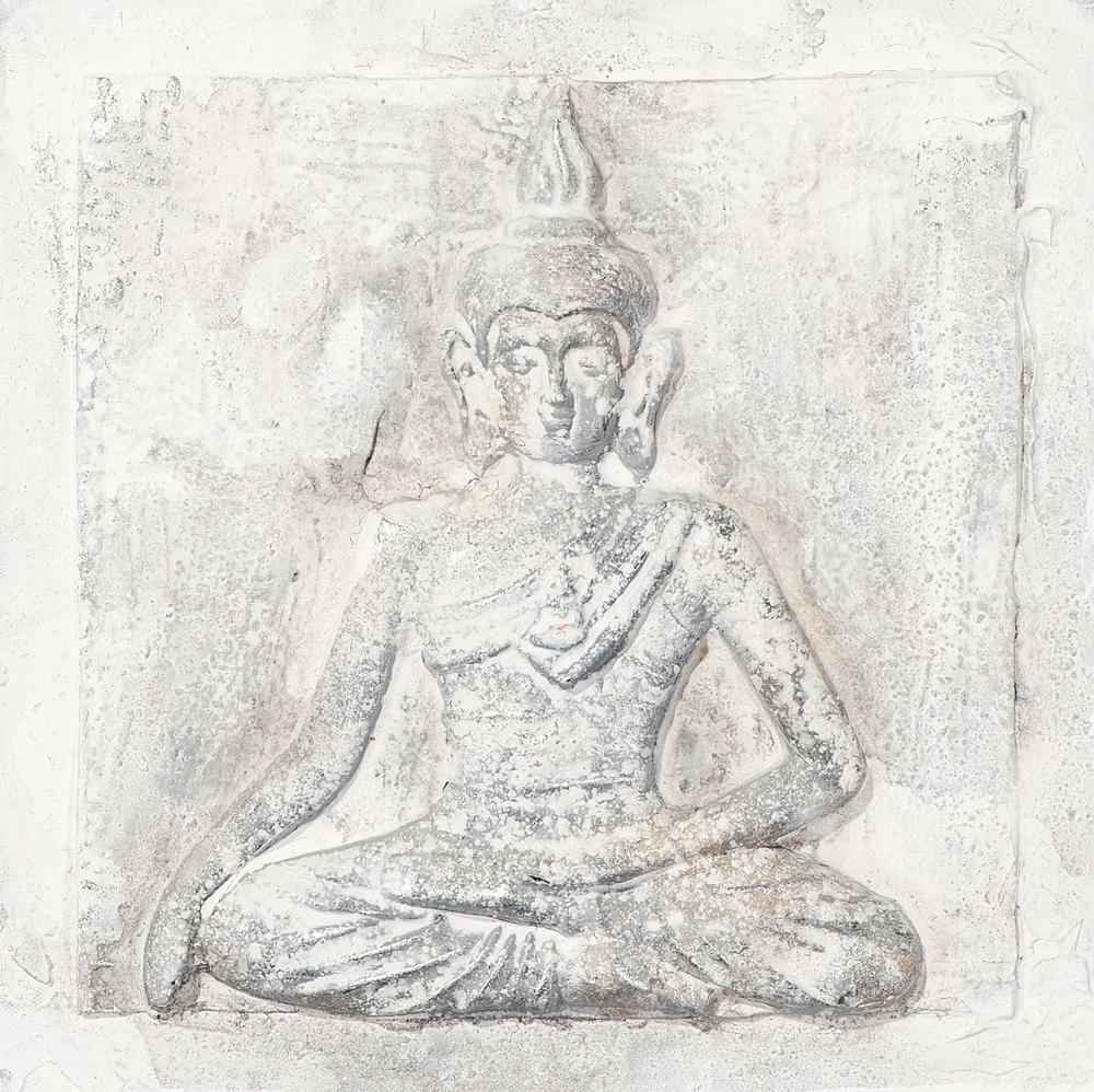 Painting Buddha White Grey 3D Handpainted Wall Decoration