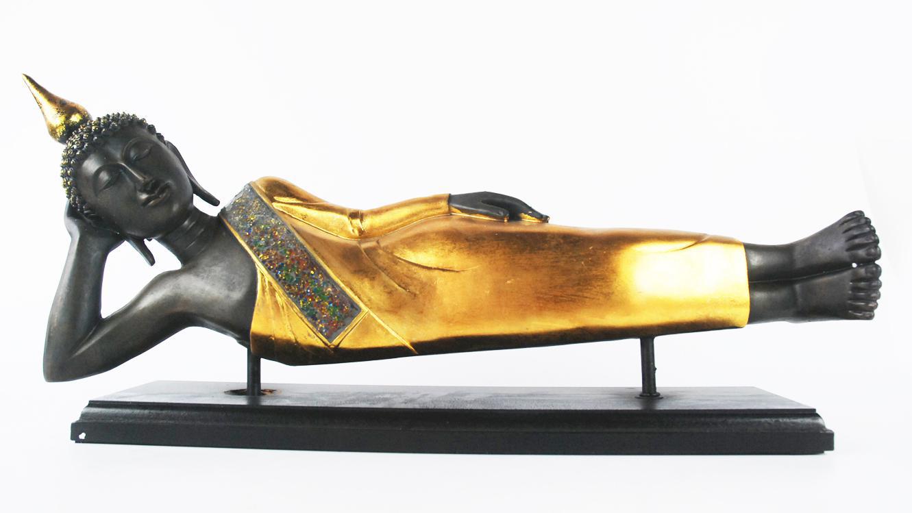 Laying Buddha Gold with Glass Home Accessories Decoration
