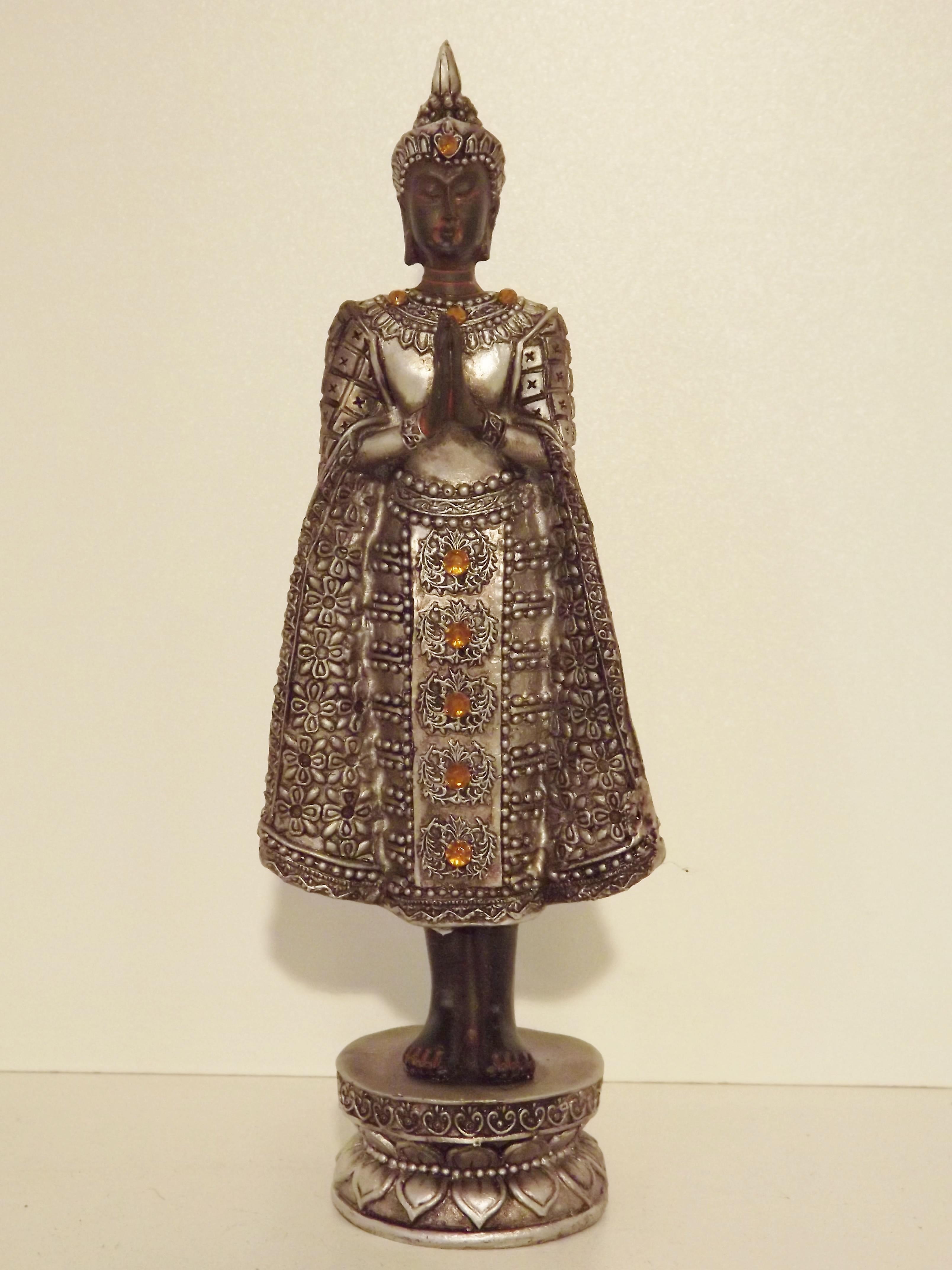 Thai Buddha Statue Silver Orange Gems 21cm