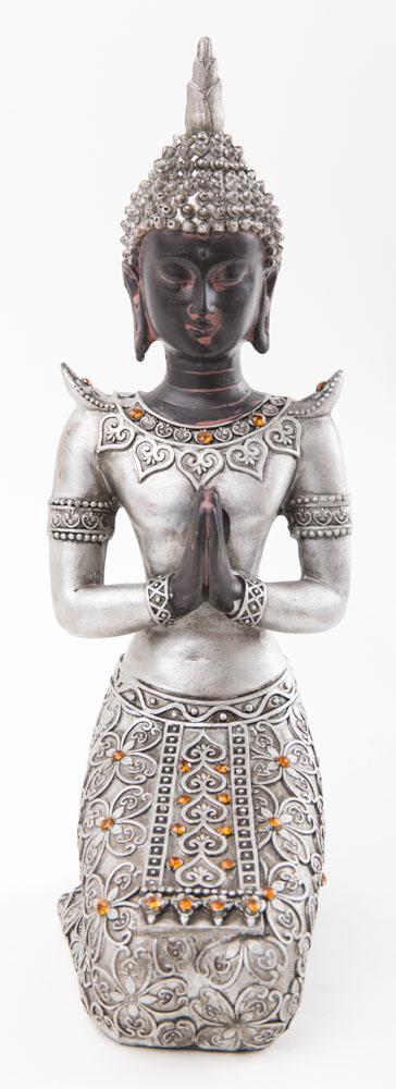Thai Buddha Statue Silver Orange Gems Praying