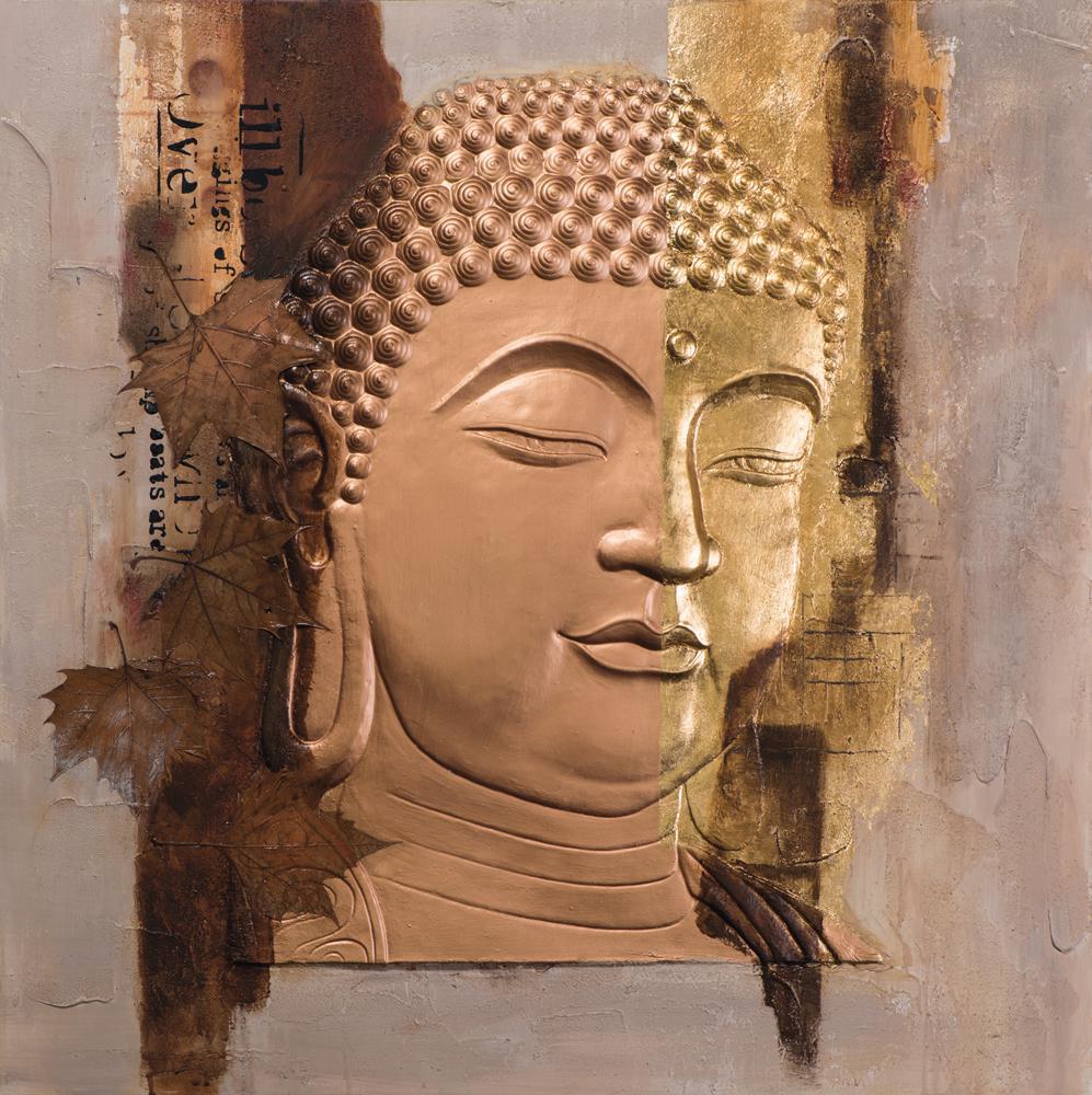 Wall Decoration Painting Buddha Face Gold Metal Foil 3D